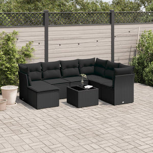 Set Divani da Giardino con Cuscini 8 pz Nero in Polyrattan