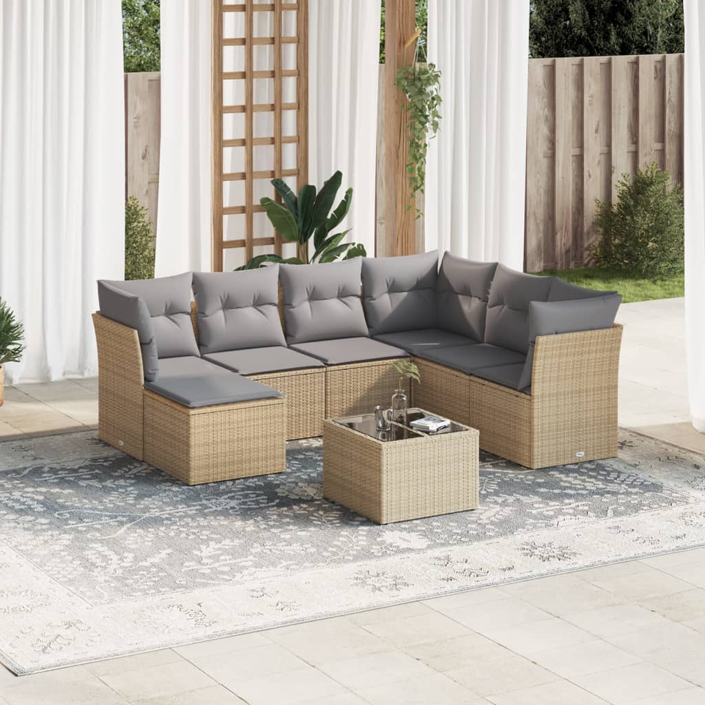 Set Divano da Giardino 8 pz con Cuscini Beige in Polyrattancod mxl 87297