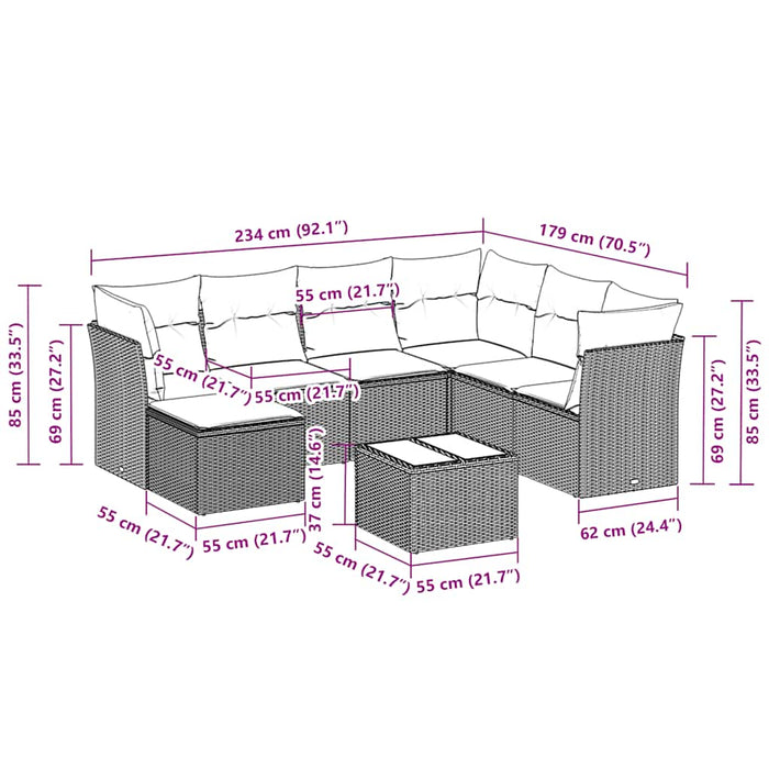 Set Divano da Giardino 8pz con Cuscini Grigio Chiaro Polyrattan 3218002