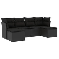 Set Divano da Giardino 6 pz con Cuscini-Sofa da Giardino-Divanetto da esterno Nero in Polyrattan 495516