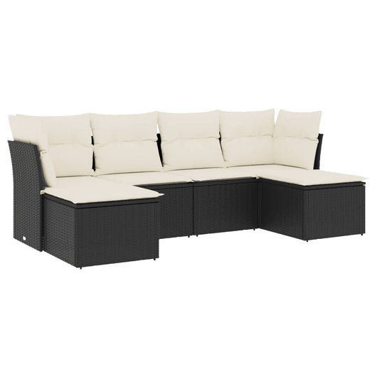 Set Divano da Giardino 6 pz con Cuscini-Sofa da Giardino-Divanetto da esterno Nero in Polyrattan 726979