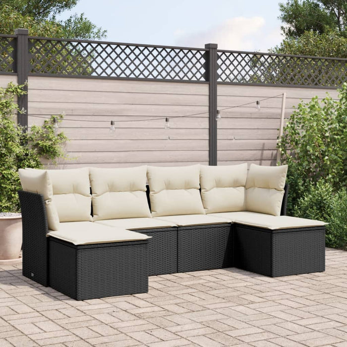 Set Divano da Giardino 6 pz con Cuscini-Sofa da Giardino-Divanetto da esterno Nero in Polyrattan 726979