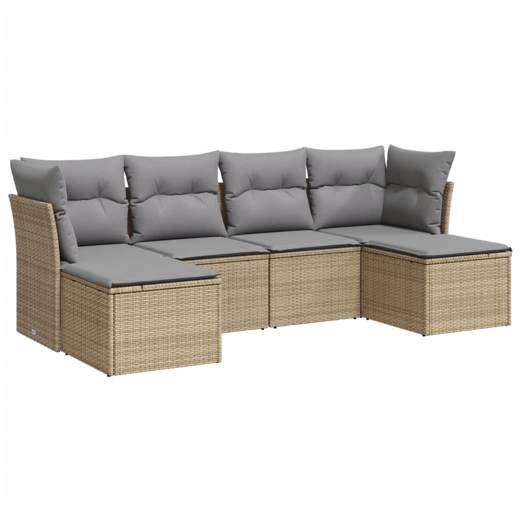 Set Divano da Giardino 6 pz con Cuscini-Sofa da Giardino-Divanetto da esterno Beige in Polyrattan 223662