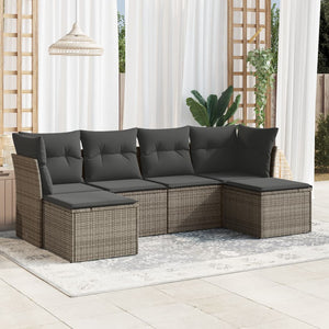 Set Divano da Giardino 6 pz con Cuscini-Sofa da Giardino-Divanetto da esterno Grigio in Polyrattan 472538