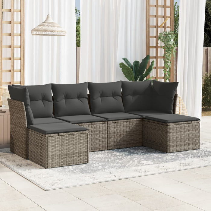 Set Divano da Giardino 6 pz con Cuscini-Sofa da Giardino-Divanetto da esterno Grigio in Polyrattan 472538