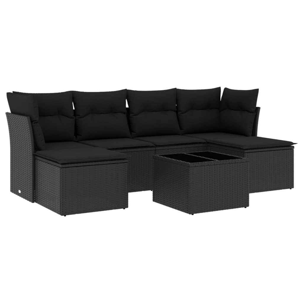 Set Divani da Giardino con Cuscini 7pz Nero Polyrattan 3218015