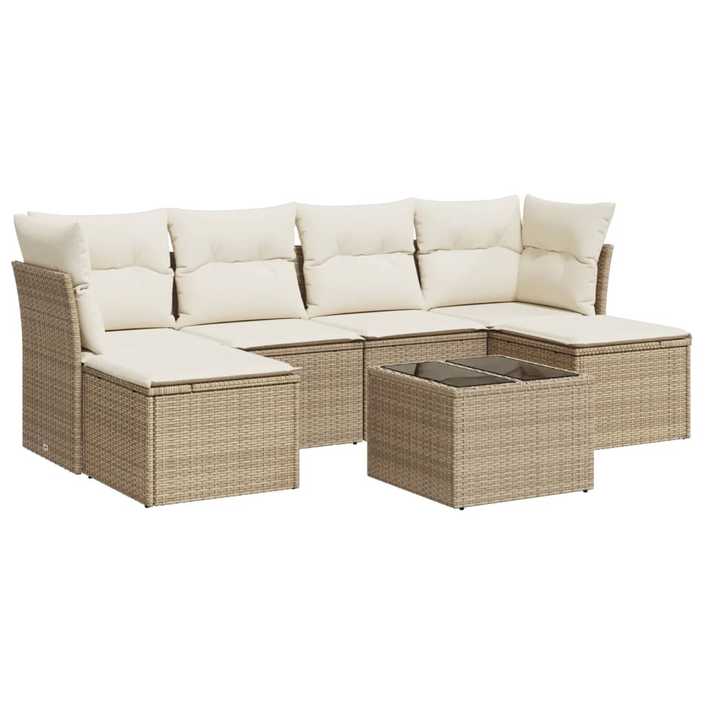 Set Divani da Giardino 7 pz con Cuscini Beige in Polyrattan 3218018