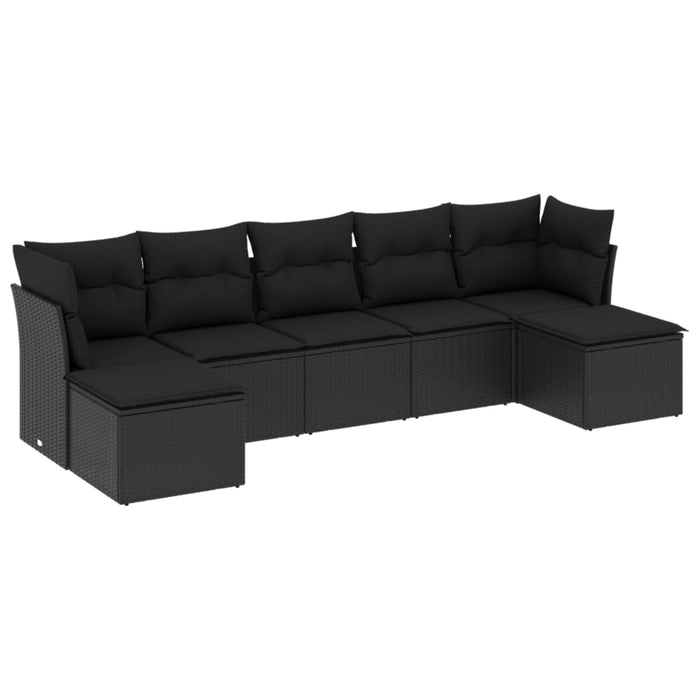 Set Divani da Giardino con Cuscini 7pz Nero Polyrattan 3218025
