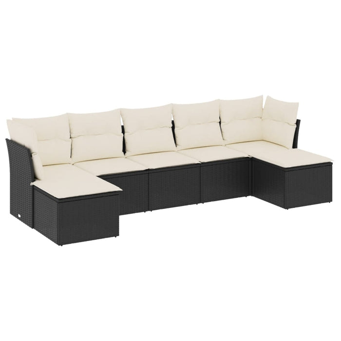 vidaXL Set Divani da Giardino con Cuscini 7pz Nero Polyrattan
