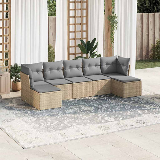 vidaXL Set Divani da Giardino 7pz con Cuscini Grigio Chiaro Polyrattan