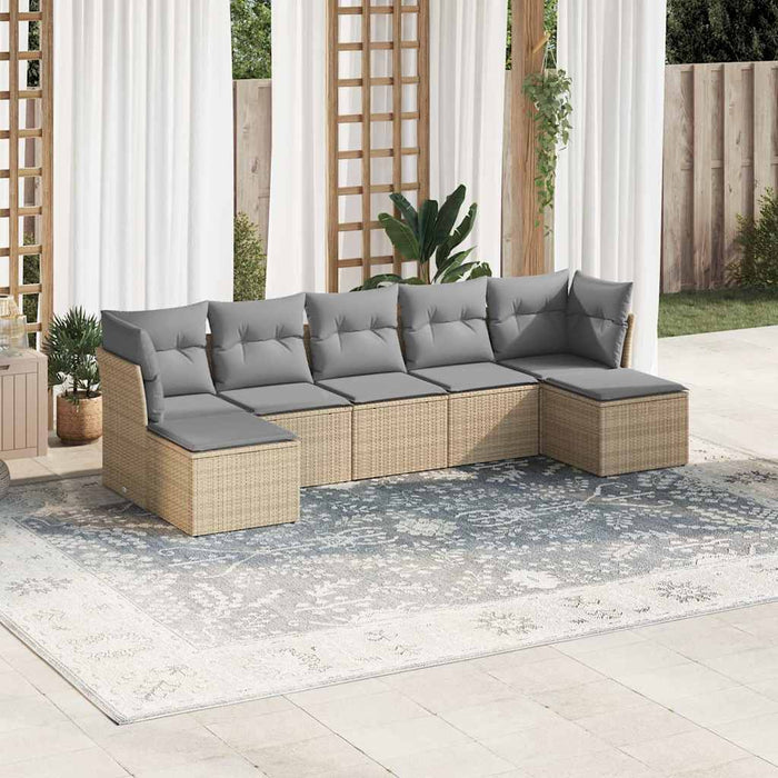 vidaXL Set Divani da Giardino 7pz con Cuscini Grigio Chiaro Polyrattan