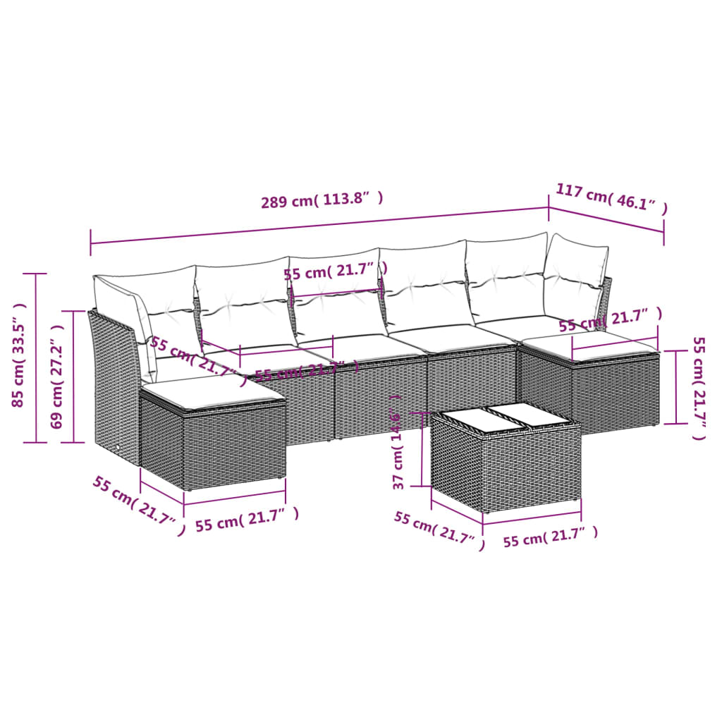 Set Divano da Giardino 8 pz con Cuscini Grigio in Polyrattan 3218040