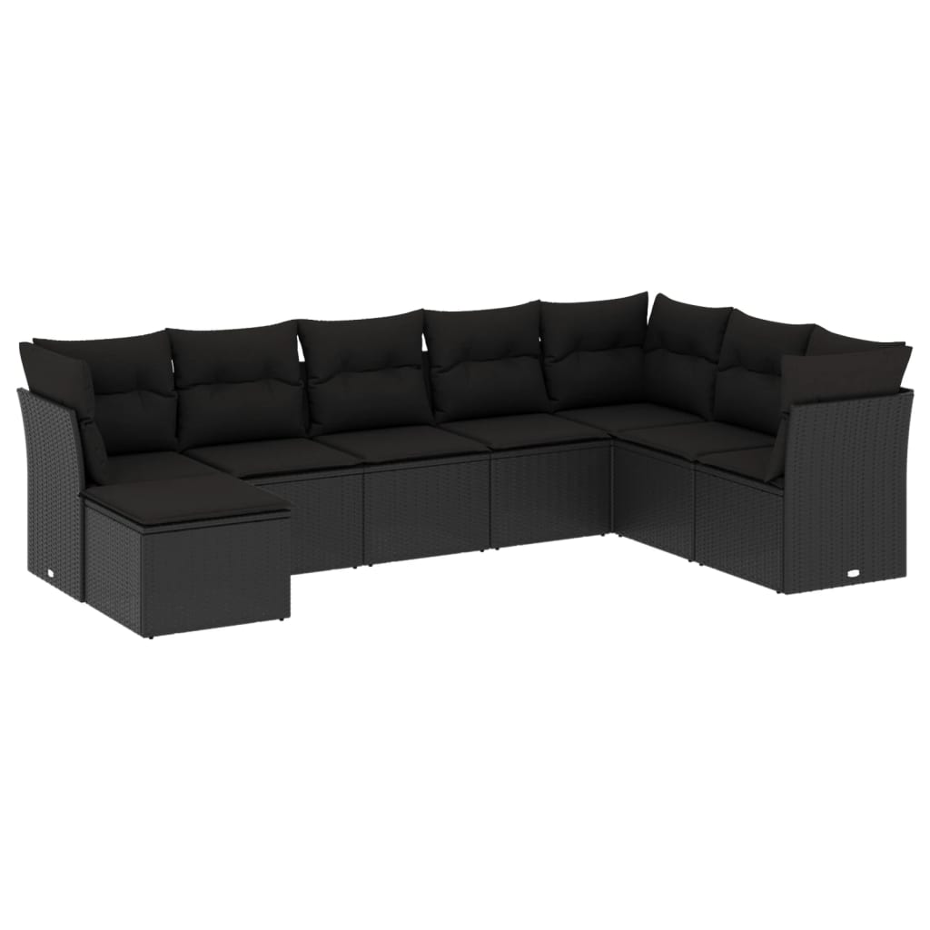 Set Divani da Giardino con Cuscini 8 pz Nero in Polyrattan