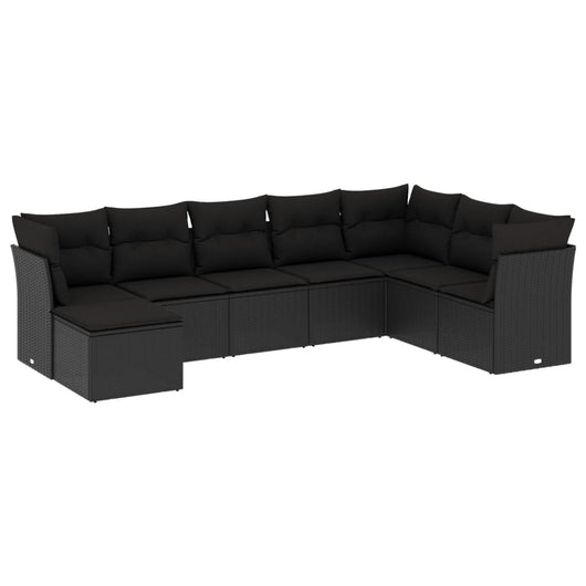 Set Divani da Giardino con Cuscini 8 pz Nero in Polyrattan