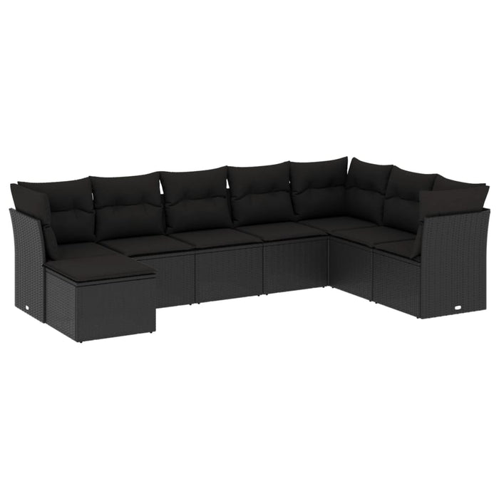 Set Divani da Giardino con Cuscini 8 pz Nero in Polyrattan