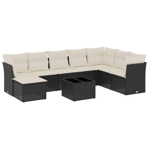 Set Divani da Giardino 9 pz con Cuscini Nero in Polyrattan 3218056