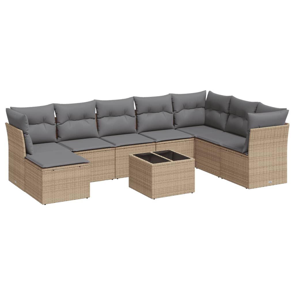vidaXL Set Divano da Giardino 9 pz con Cuscini Beige in Polyrattan