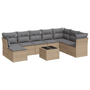 vidaXL Set Divano da Giardino 9 pz con Cuscini Beige in Polyrattan