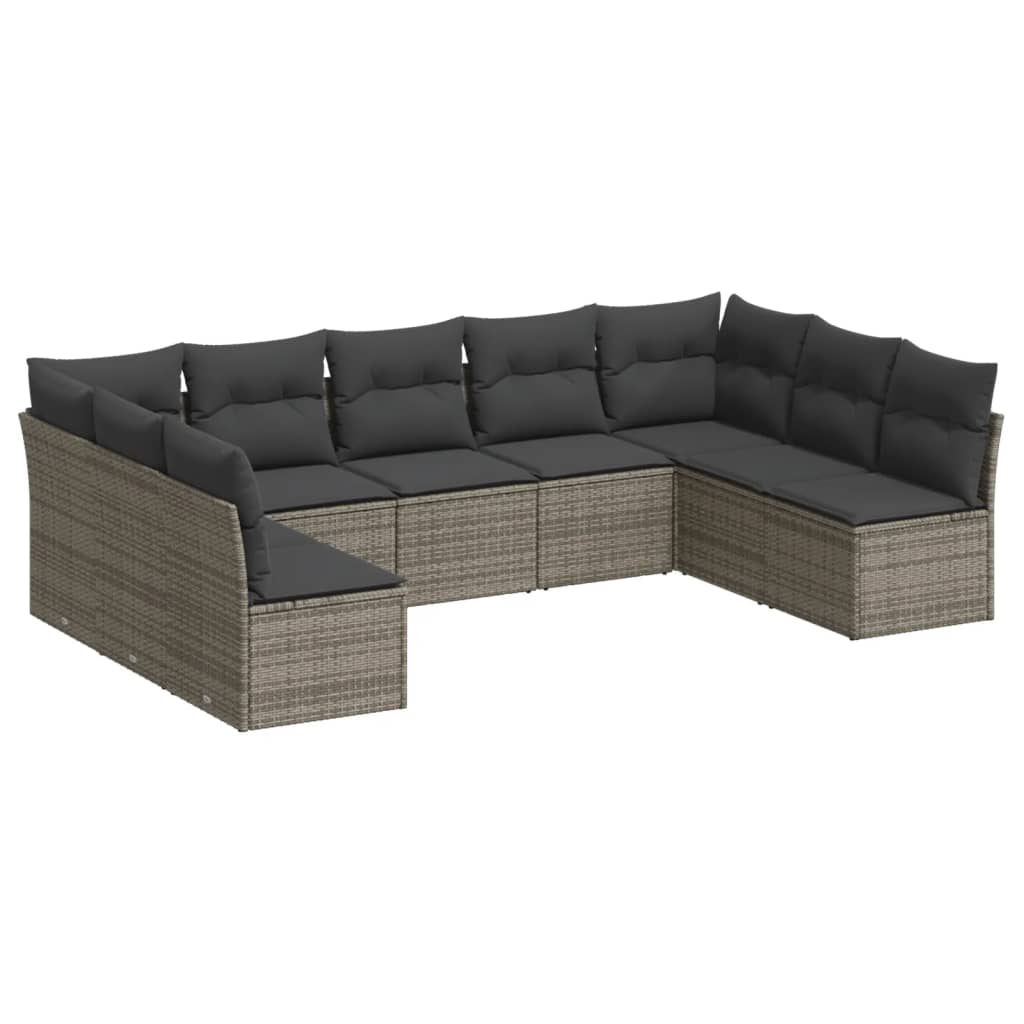 Set Divano da Giardino 9 pz con Cuscini Grigio in Polyrattan 3218070