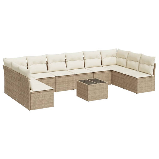Set Divani da Giardino 11 pz con Cuscini Beige in Polyrattan