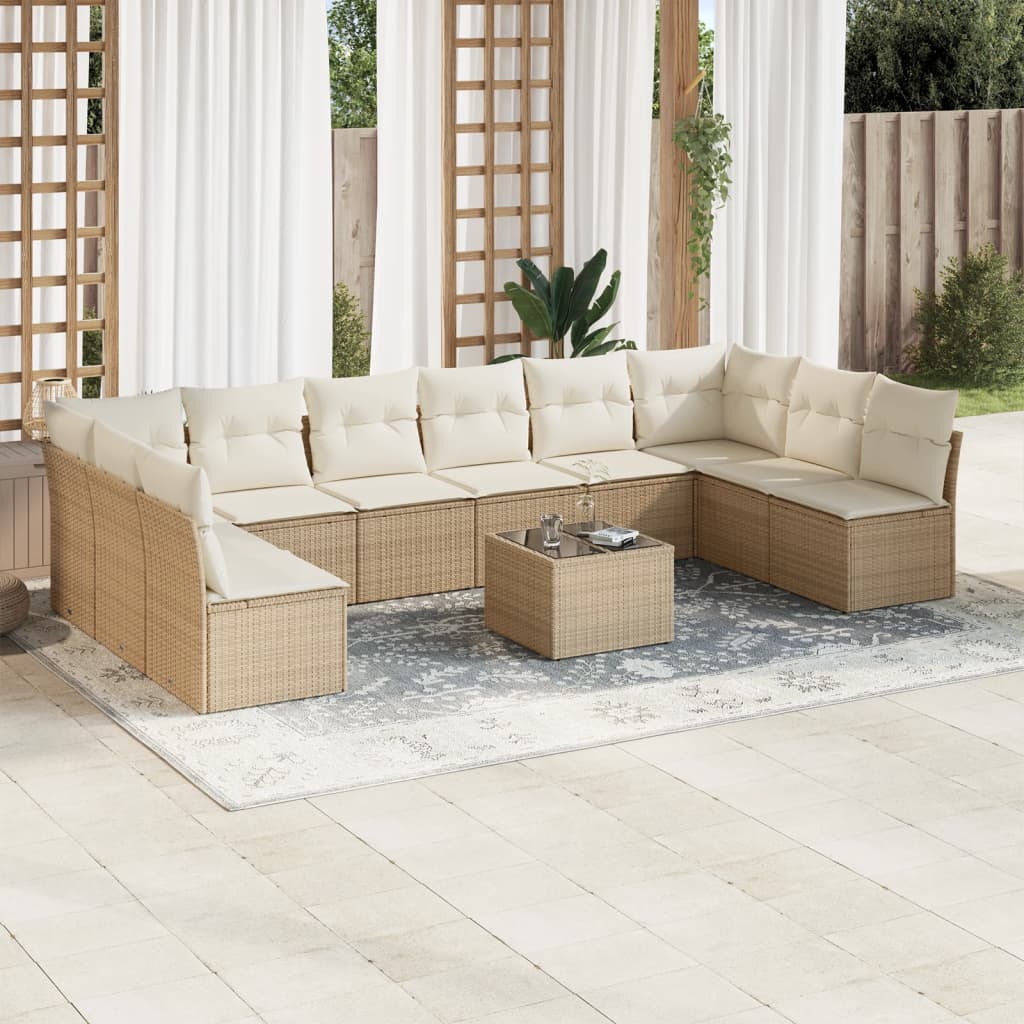 Set Divani da Giardino 11 pz con Cuscini Beige in Polyrattan