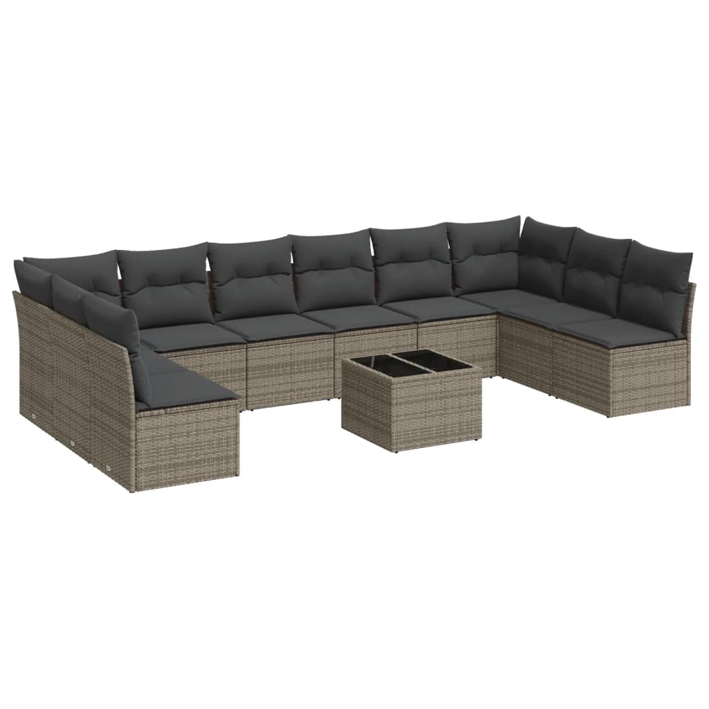 Set Divani da Giardino 11 pz con Cuscini in Polyrattan Grigio