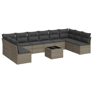 Set Divani da Giardino 11 pz con Cuscini in Polyrattan Grigio