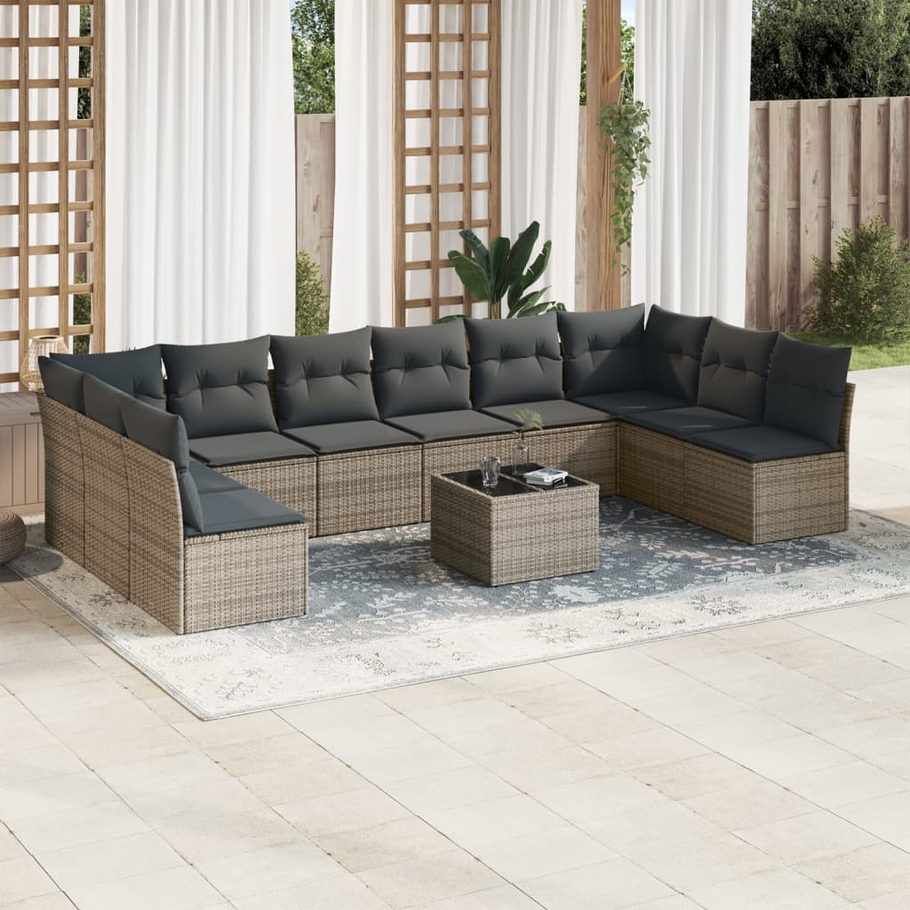 Set Divani da Giardino 11 pz con Cuscini in Polyrattan Grigio
