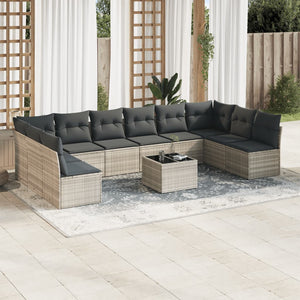 vidaXL Set Divani da Giardino 11 pz con Cuscini in Polyrattan Grigio
