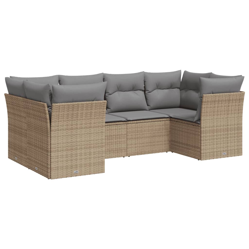 Set Divano da Giardino 6 pz con Cuscini Beige in Polyrattan