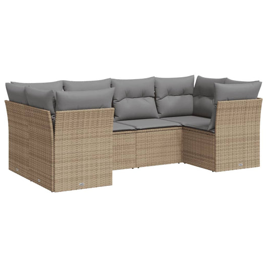 Set Divano da Giardino 6 pz con Cuscini Beige in Polyrattan