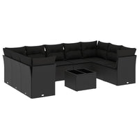 vidaXL Set Divani da Giardino 10pz con Cuscini in Polyrattan Nero
