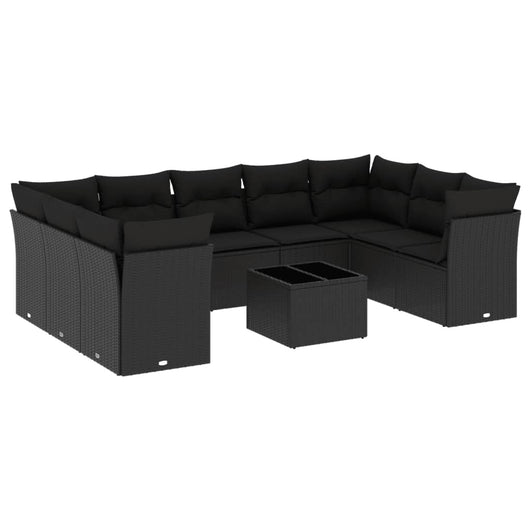 vidaXL Set Divani da Giardino 10pz con Cuscini in Polyrattan Nero