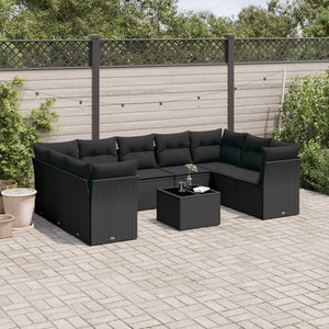 vidaXL Set Divani da Giardino 10pz con Cuscini in Polyrattan Nero