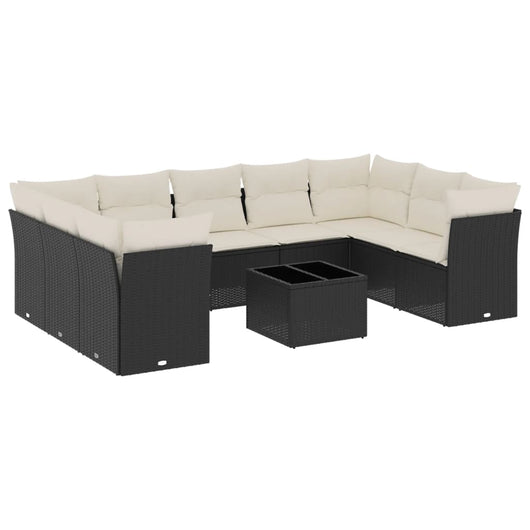 Set Divani da Giardino 10pz con Cuscini in Polyrattan Nero