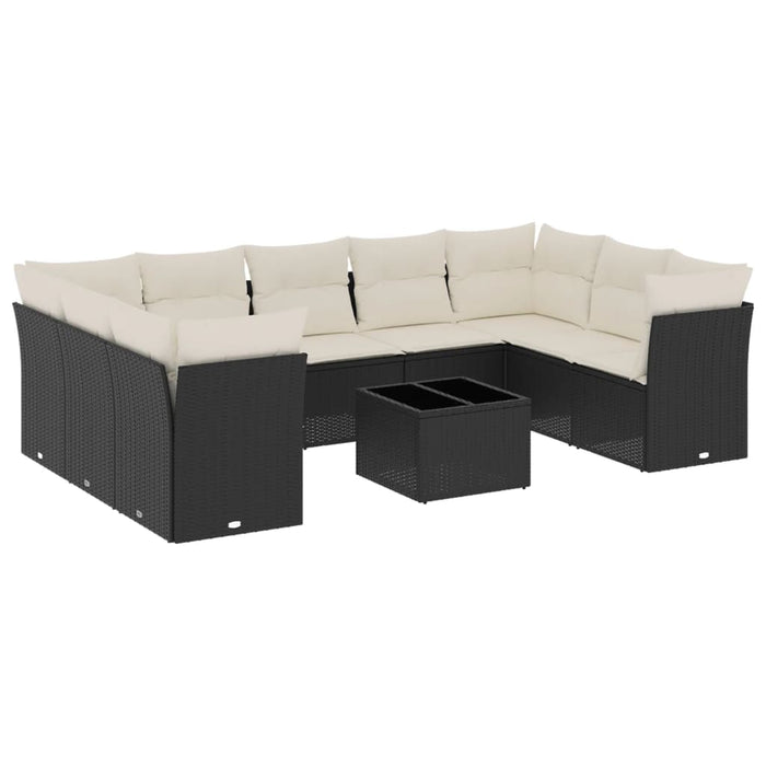 Set Divani da Giardino 10pz con Cuscini in Polyrattan Nero