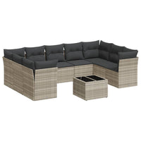 Set Divano Giardino 10 pz con Cuscini Grigio Chiaro Polyrattan