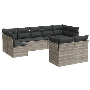 Set Divano da Giardino 9pz con Cuscini Grigio Chiaro Polyrattan 3218152
