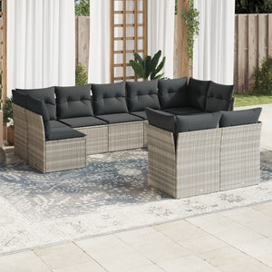 Set Divano da Giardino 9pz con Cuscini Grigio Chiaro Polyrattan 3218152