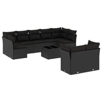 vidaXL Set Divani da Giardino 10pz con Cuscini in Polyrattan Nero