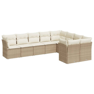 Set Divano da Giardino 9 pz con Cuscini Beige in Polyrattan