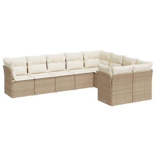 Set Divano da Giardino 9 pz con Cuscini Beige in Polyrattan
