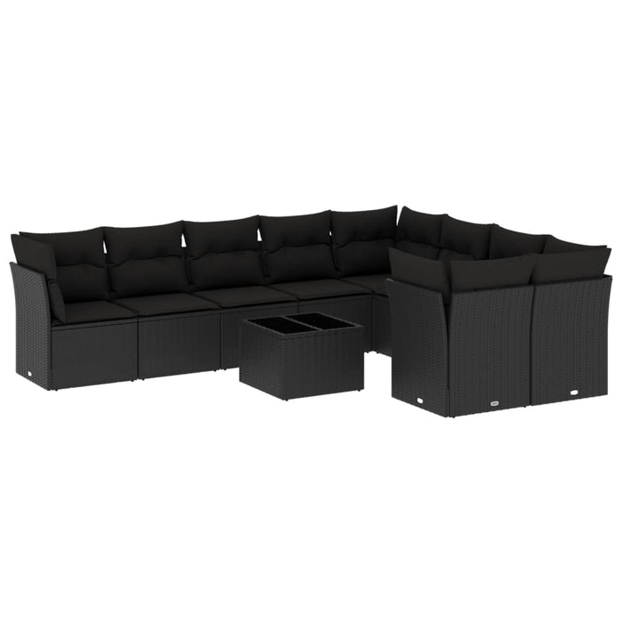 Set Divani da Giardino 10pz con Cuscini in Polyrattan Nero 3218175