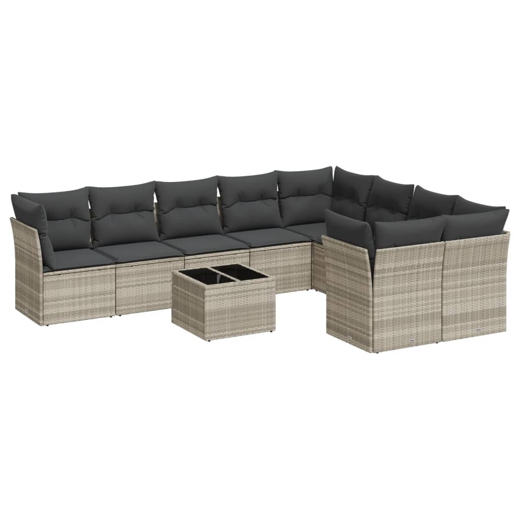 Set Divano Giardino 10 pz con Cuscini Grigio Chiaro Polyrattan