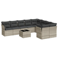 Set Divano Giardino 10 pz con Cuscini Grigio Chiaro Polyrattan