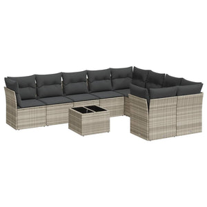 Set Divano Giardino 10 pz con Cuscini Grigio Chiaro Polyrattan