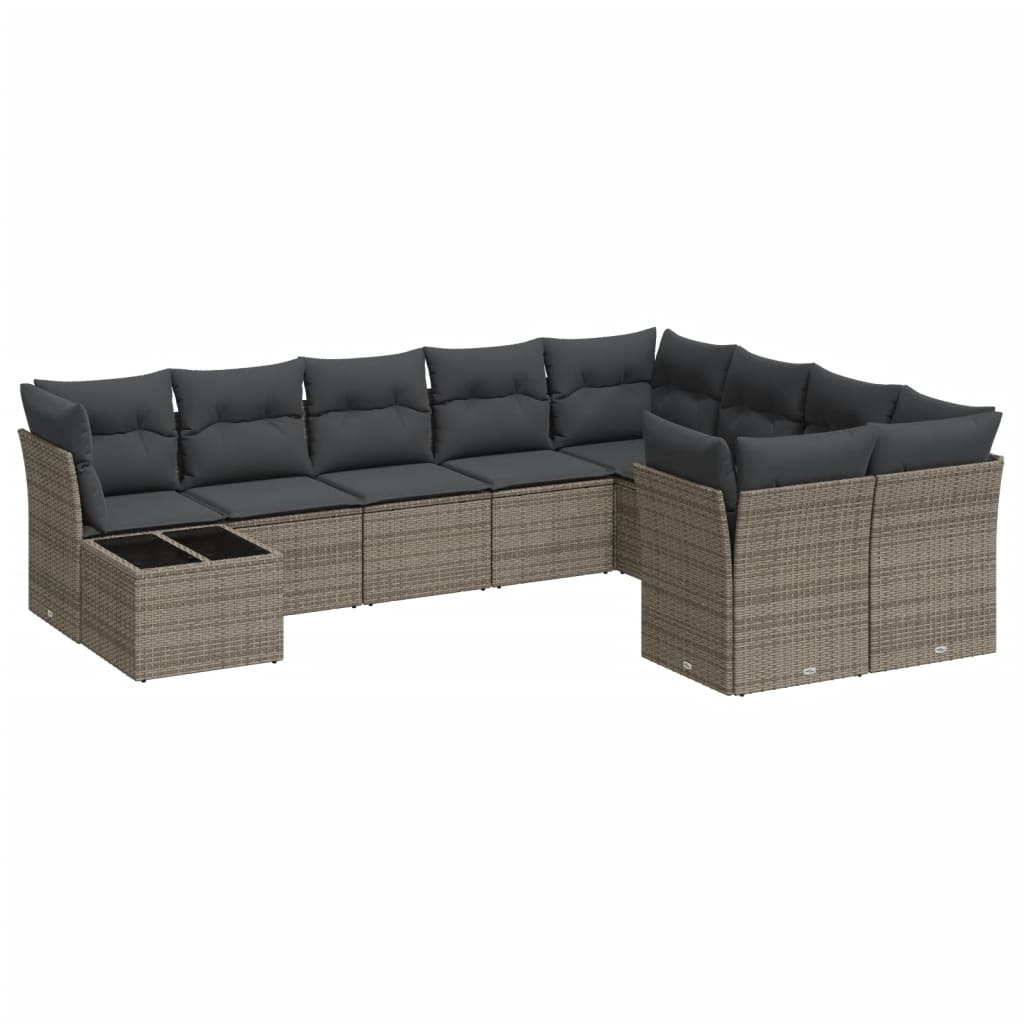 Set Divano da Giardino 10 pz con Cuscini Grigio in Polyrattan 3218190