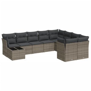 Set Divano da Giardino 10 pz con Cuscini Grigio in Polyrattan 3218190