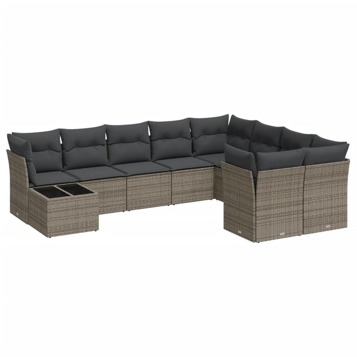 Set Divano da Giardino 10 pz con Cuscini Grigio in Polyrattan 3218190