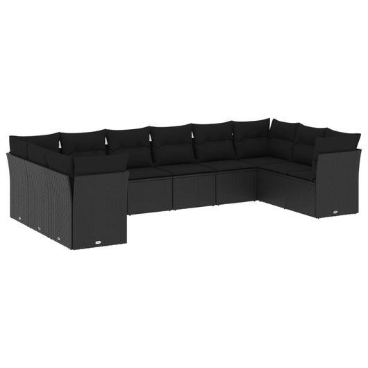 vidaXL Set Divani da Giardino 10pz con Cuscini in Polyrattan Nero